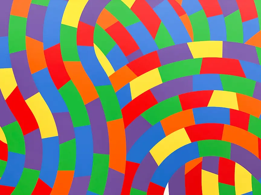Painting of a multicolored pattern with a white background